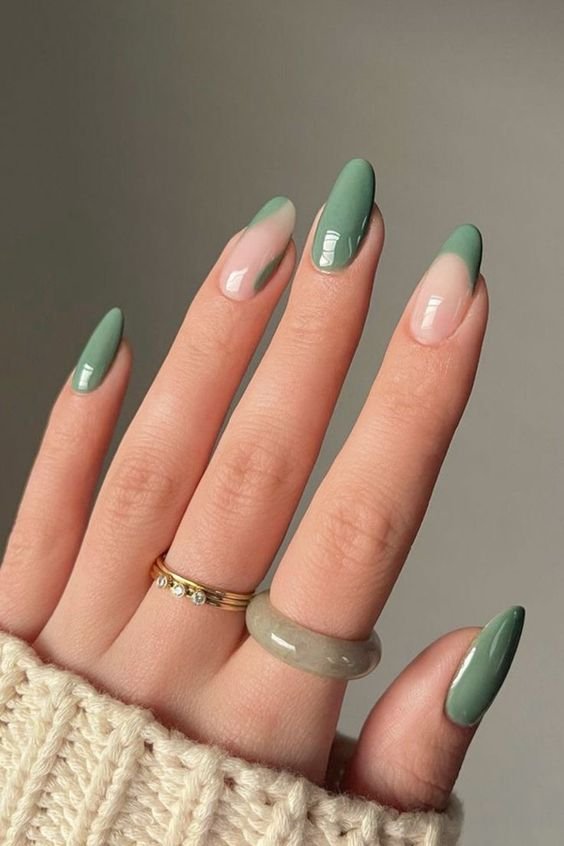 simple sage green french tips